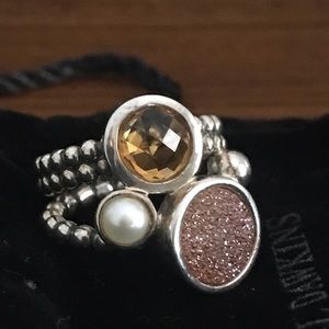 Michael Dawkins sterling druzy citrine pearl ring